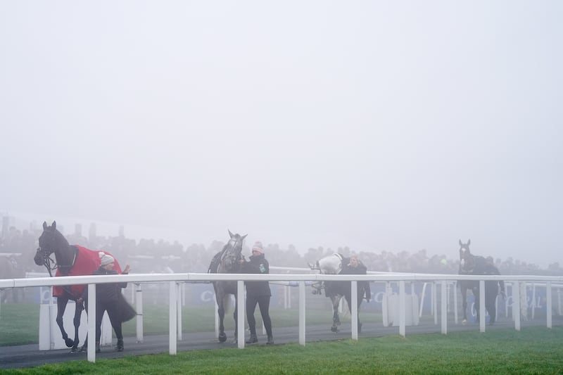 Heavy fog shrouded the Coral Welsh Grand National at Chepstow Racecourse on Friday