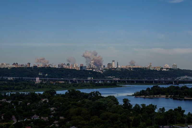 Explosions were felt and heard across the Ukrainian capital (AP)