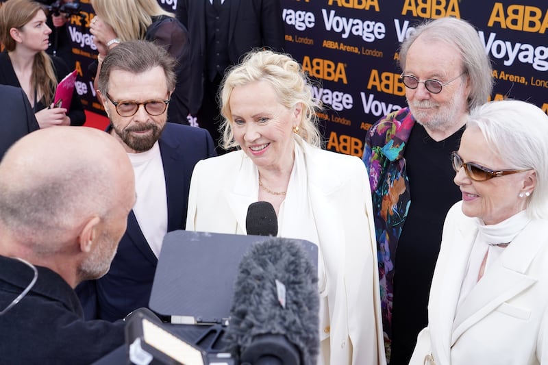 Left to right, Bjorn Ulvaeus, Agnetha Faltskog, Benny Andersson and Anni-Frid Lyngstad at the Abba Voyage digital concert launch in May 2022