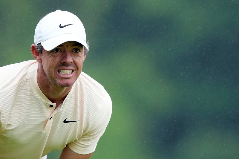 Rory McIlroy watched his tee shot on the fourth hole during the final round of the RBC Canadian Open (Nathan Denette/The Canadian Press via AP)