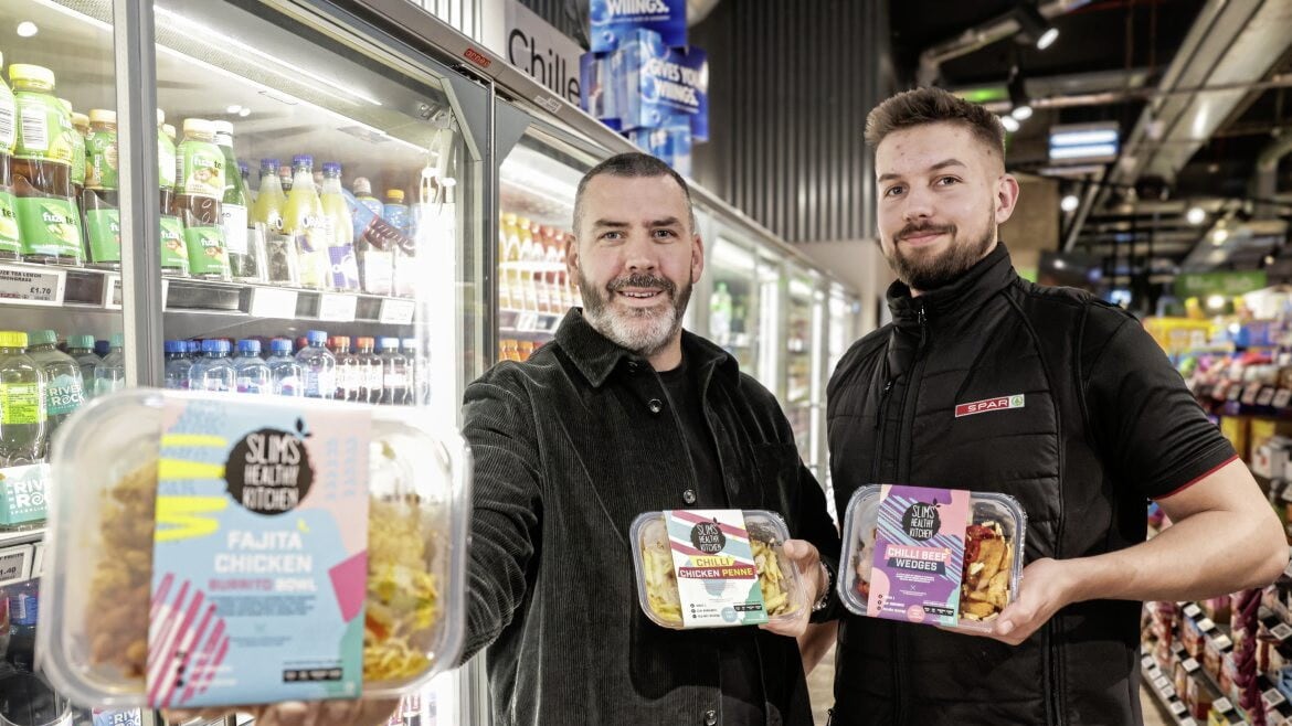 Slim&#39;s Healthy Kitchen founder Gary McIldowney (left) with Tommy Groves, assistant site manager at Spar Titanic, announcing the meals deal with 400 Henderson stores across the north 