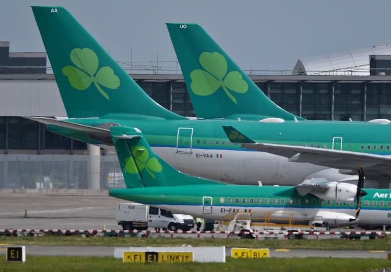 Aer Lingus planes at Dublin Airport as more flights were cancelled