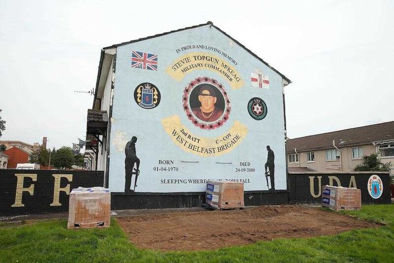 Building materials at a loyalist wall mural on Housing Executive land in the lower Shankill area. Picture by Mal McCann