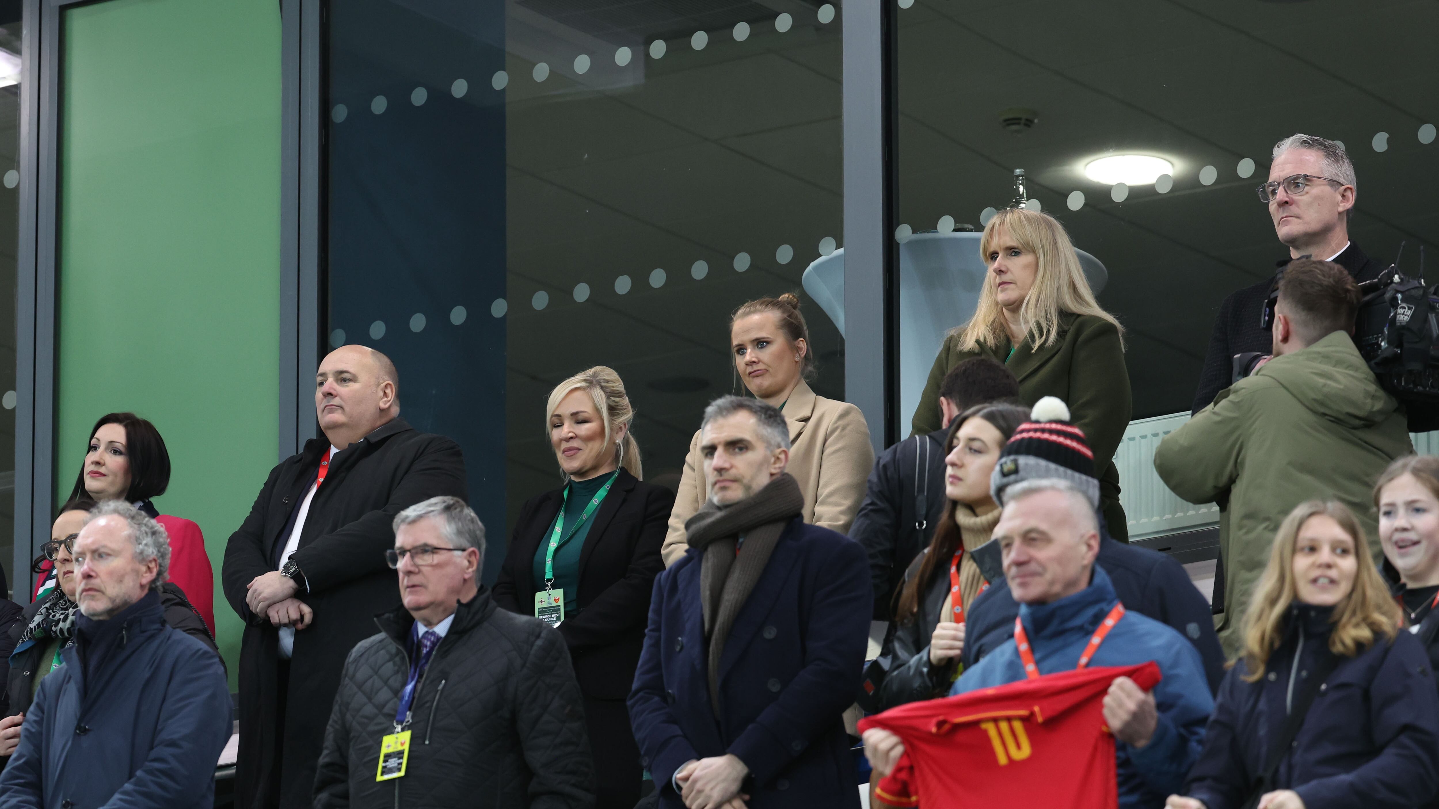 First Minister Michelle O’Neill and junior ministers Aisling Reilly  attend The Uefa Women's Nations League match between Northern Ireland and Montenegro on Tuesday at Windsor Park in Belfast.
PICTURE COLM LENAGHAN