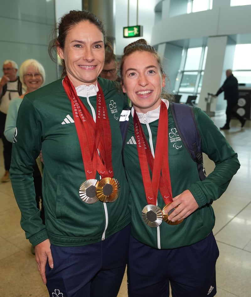 Ireland’s Katie-George Dunlevy and pilot Linda Kelly arriving at Dublin Airport