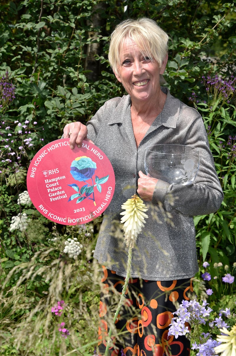 Carol receiving the RHS Iconic Horticultural Hero 2023