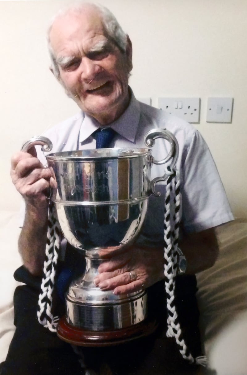 Paddy Devlin with the O'Neill Cup, won by his adopted club Omagh St Enda's in 2017