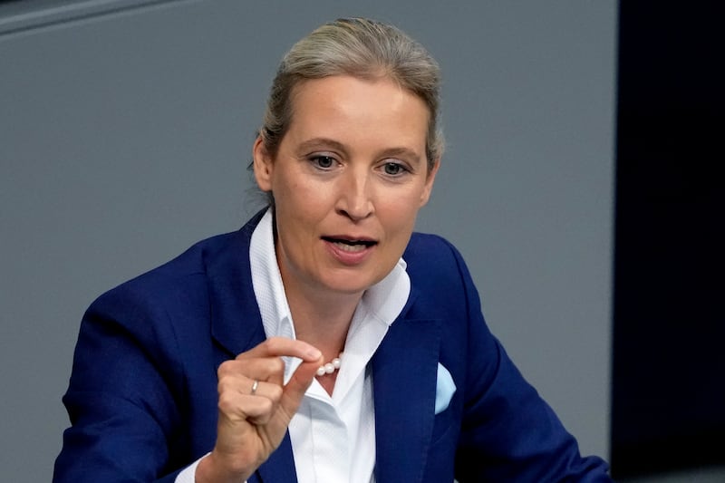 AfD leader Alice Weidel speaks during a general debate of the German parliament Bundestag (Markus Schreiber/AP)