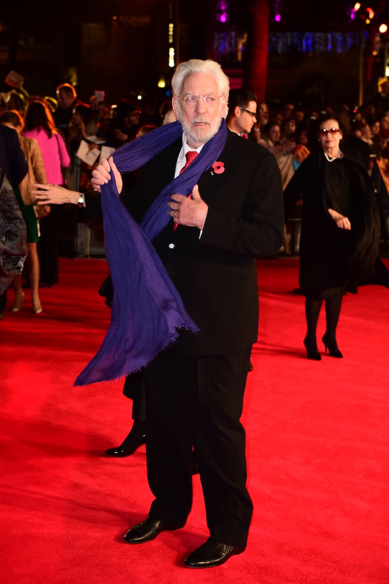 Donald Sutherland at the UK film premiere of The Hunger Games: Mockingjay, Part 1 in November 2014.