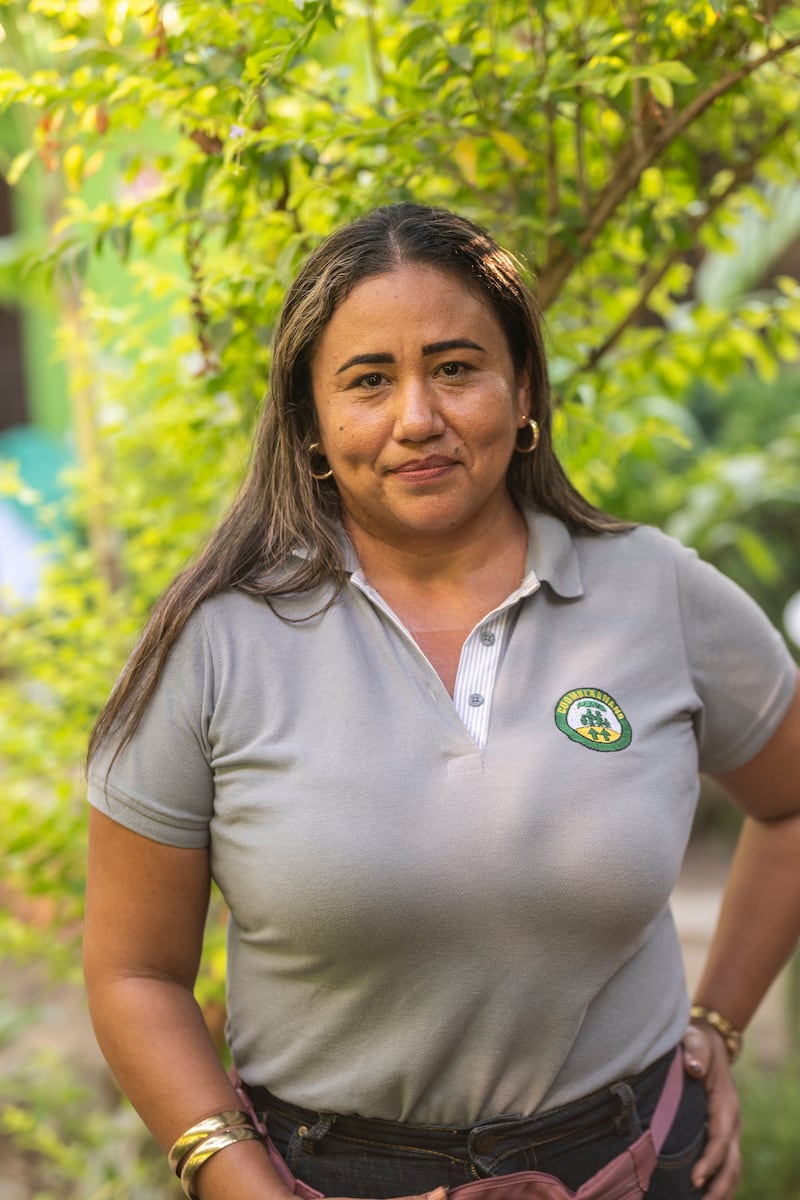 Banana farmer Maria Doris Calvo Ortiz in Orihueca, in the region of Magdalena, Colombia in February 2024. (Chris Terry/Fairtrade)