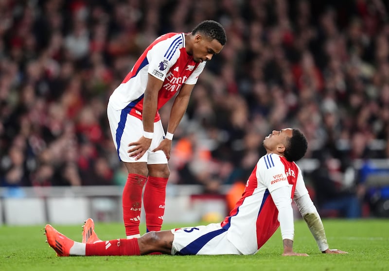 Gabriel, right, picked up an injury against Arsenal