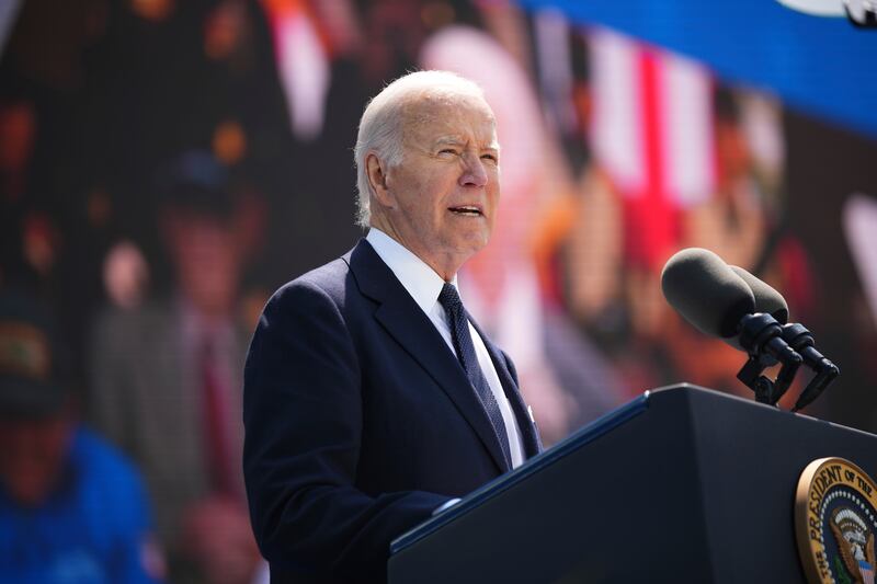 President Joe Biden delivers a speech during a commemorative ceremony to mark D-Day 80th anniversary. Officials have said that the US will send millions in military aid to Ukraine (Daniel Cole/AP)