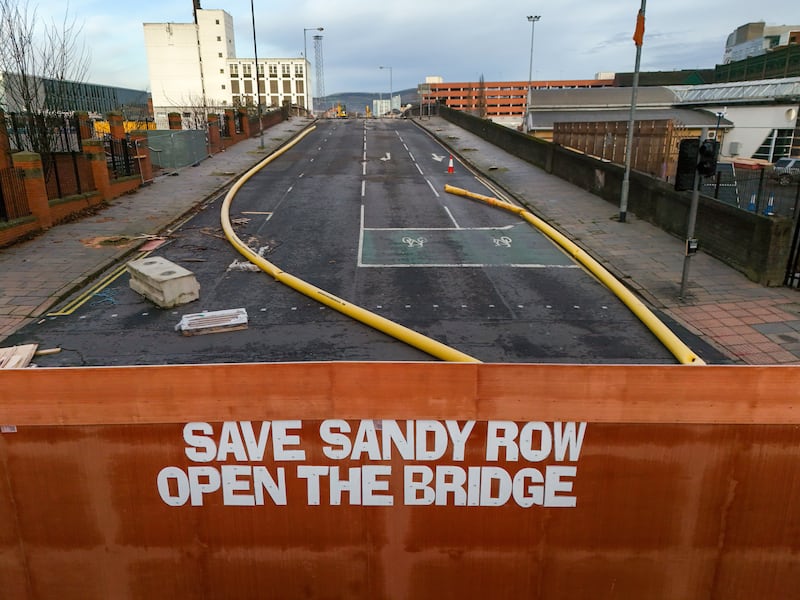 The demolition of the Boyne Bridge in the Sandy Row area. PICTURE: MAL MCCANN