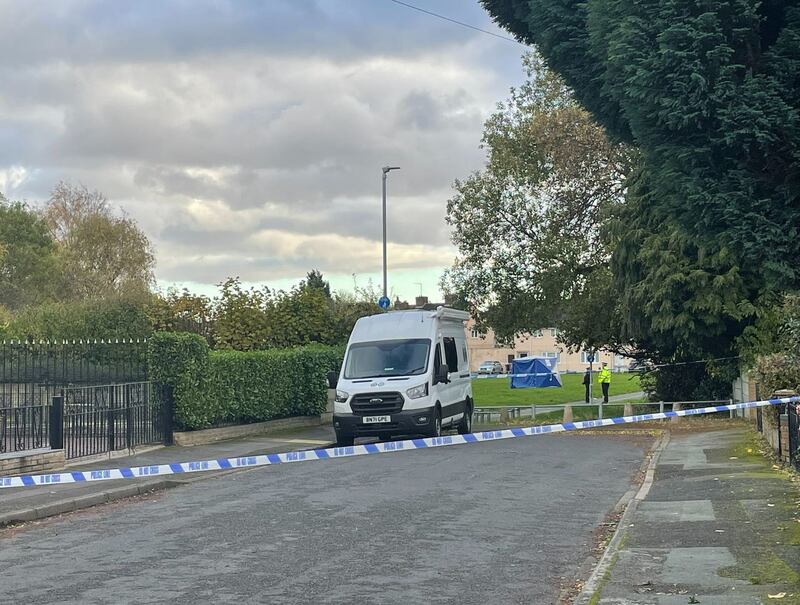 A forensic blue tent by the police cordon after Shawn Seesahai was stabbed to death