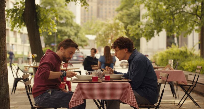 Kieran Culkin, left, and Jess Eisenberg in A Real Pain