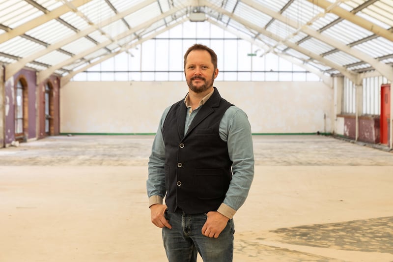 Justin Lowry pictured inside one of the buildings at the former Dickson’s Garden Centre site.