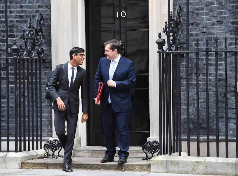 Rishi Sunak and Robert Jenrick leaving No 10 after a meeting of Boris Johnson’s Cabinet