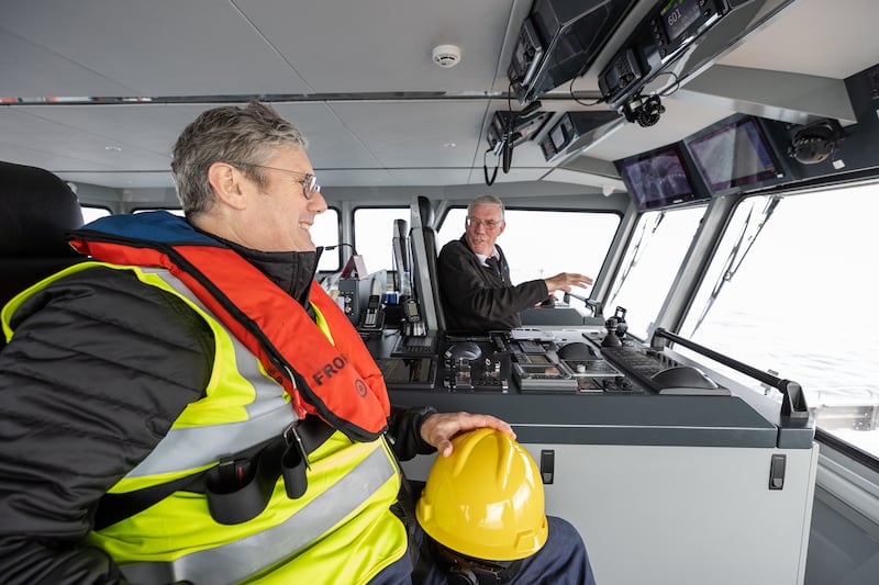 Labour leader Sir Keir Starmer during a visit to the Beatrice wind farm off the Caithness coast in 2023 .