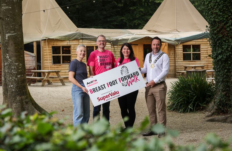 L-R: Laura Bayley (Fodder, Finnebrogue), Mark Irwin-Watson (Action Cancer), Carol Marshall (SuperValu) and Cllr Pete Byrne, (chair of Newry, Mourne and Down Council).