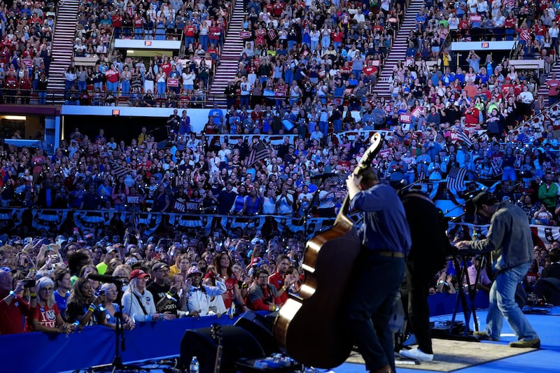 The crowd watches as Mumford & Sons performs at a campaign rally for Democratic presidential nominee Vice President Kamala Harris (Jacquelyn Martin/AP)