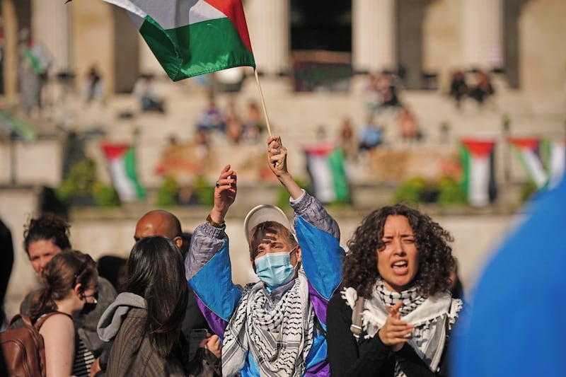 Students demonstrating over the conflict in Gaza at UCL in London in May 2024