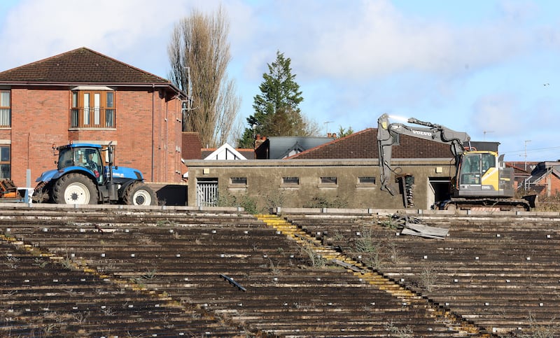 Contractors at Casement Park in west Belfast as the Irish Goverment announces a funding package that includes €50 million for the redevelopment of Casement Park. PICTURE: MAL MCCANN