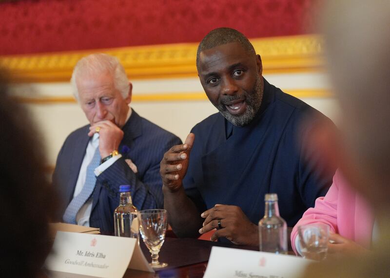 The King and Idris Elba attending an event for The King’s Trust to discuss youth opportunity