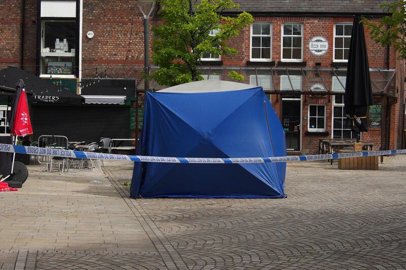 A police tent at the scene of the crime