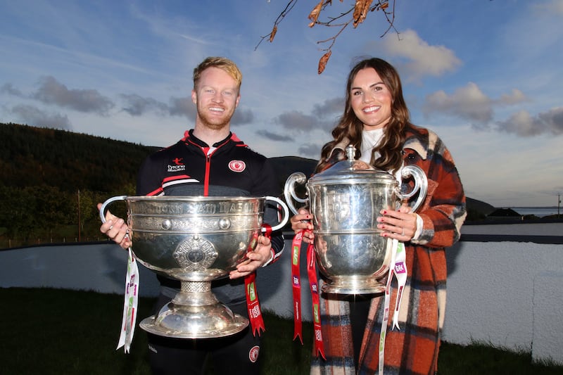 Hugh Pat McGeary and wife Danielle after Tyrone's 2021 All-Ireland and Ulster triumphs. Picture by Louis McNally