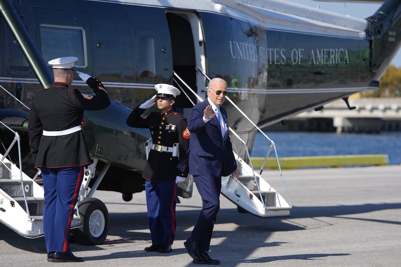 President Joe Biden steps off Marine One as he arrives in Baltimore (Mark Schiefelbein/AP)