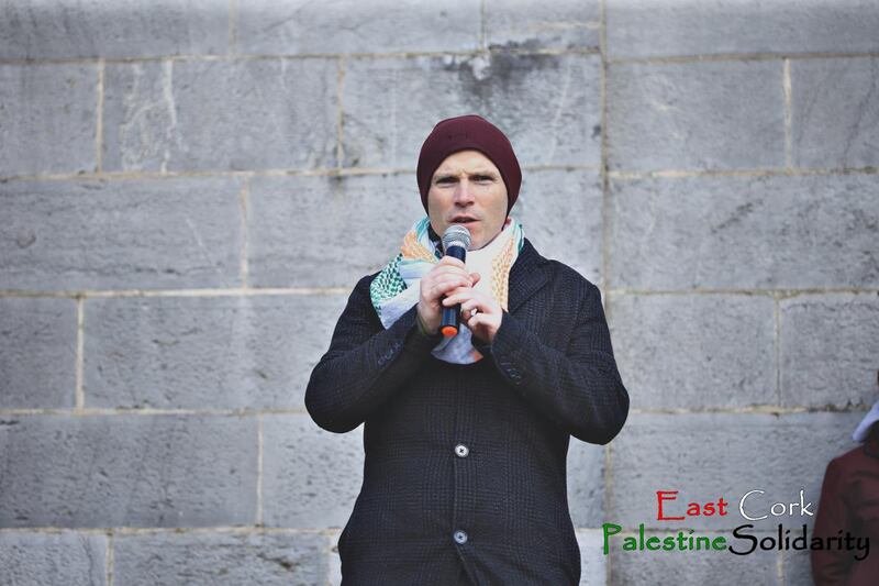 Tadhg Hickey speaking at a recent rally for Palestine