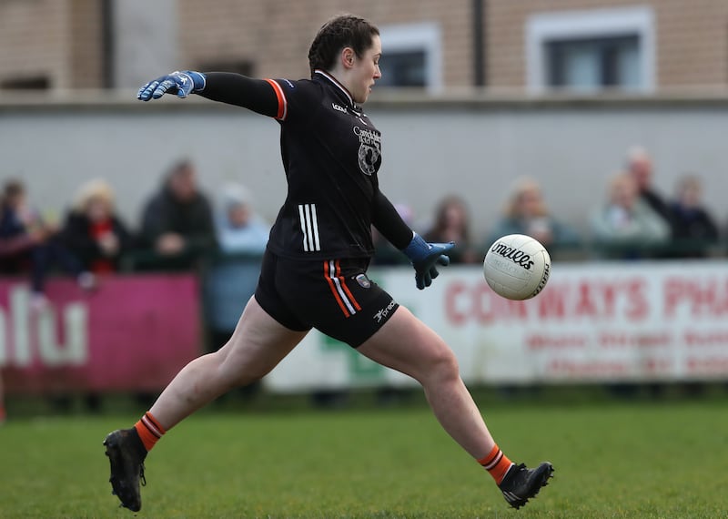 Armagh goalkeeper Anna Carr kicking the ball