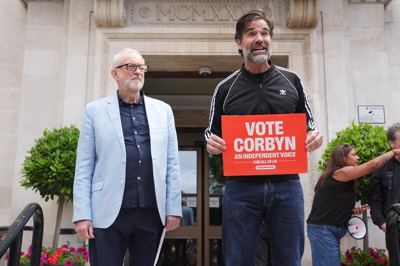 Jeremy Corbyn, with supporter Rob Delaney, is standing as an independent in the General Election