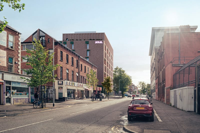 Artist’s impression of the proposed YOTEL hotel, viewed from the Donegall Pass.