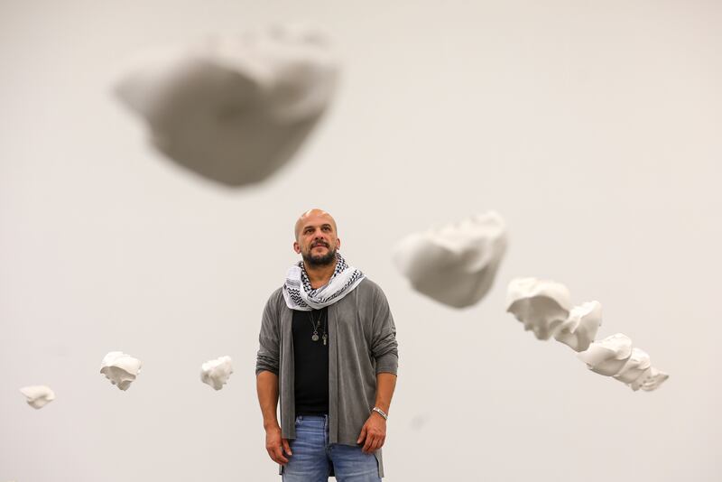 Artist Khaled Barakeh at his exhibition ‘The Shake’ at The Mac in Belfast.
PICTURE COLM LENAGHAN