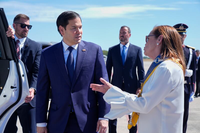 Marco Rubio on a visit to El Salvador (Mark Schiefelbein/AP)