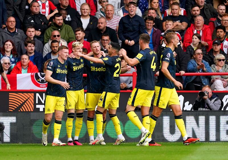 Newcastle celebrate Sean Longstaff's opening goal