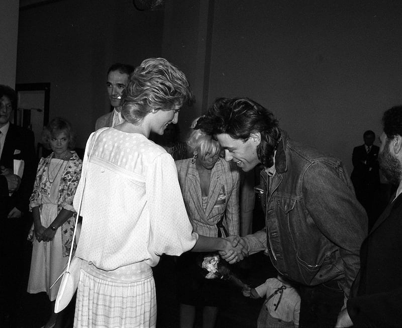 Diana, Princess of Wales meets Sir Bob at Wembley Stadium