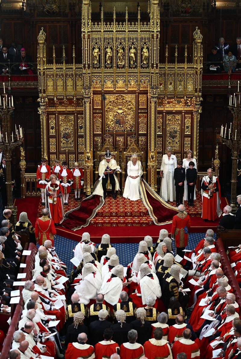 Camilla listens as King reads the King’s Speech in the House of Lords Chamber