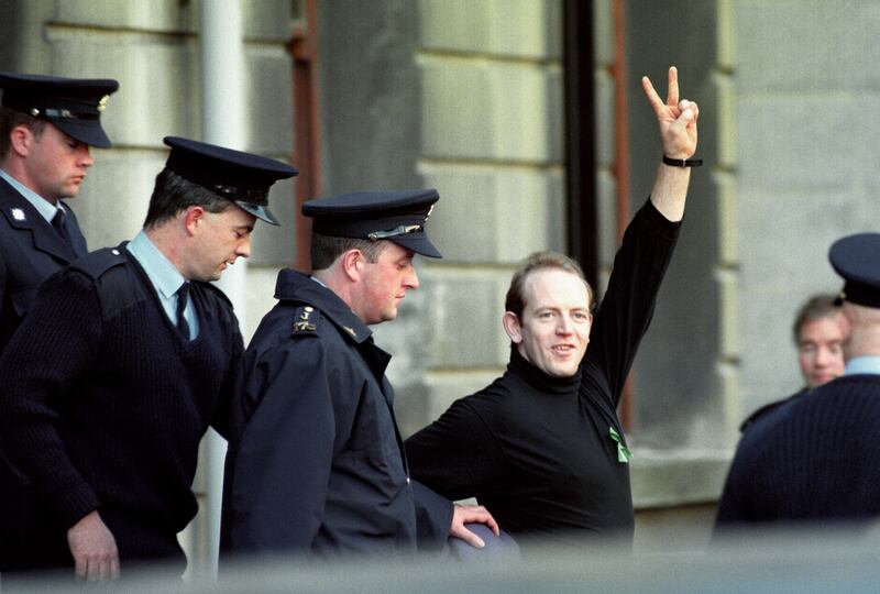 Pearse McAuley being led away from Dublin High Court after a failed bail bid in the 1990s