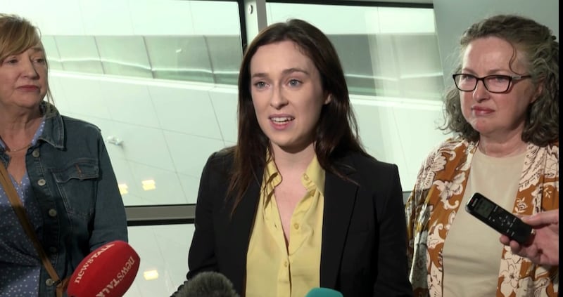 Tori Towey speaking to the media after arriving home to Dublin Airport on Thursday