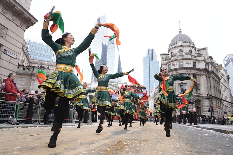 Performers take part in the Lord Mayor’s Show in the City of London