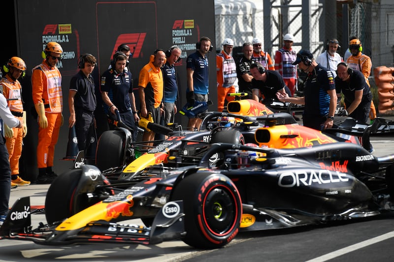 Max Verstappen, front, was unhappy with his Red Bull vehicle (Massimo Pinca/Pool Photo via AP)