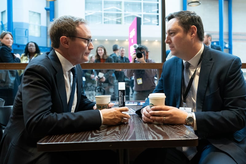 Tom Tugendhat with Lord Houchen during the Conservative Party Conference in Birmingham