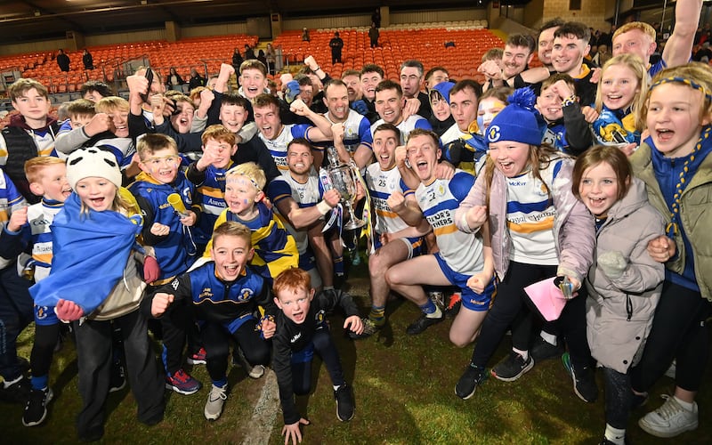 Errigal Ciaran players celebrates with the Seamus McFerran cup after the Ulster Club Senior championship Final