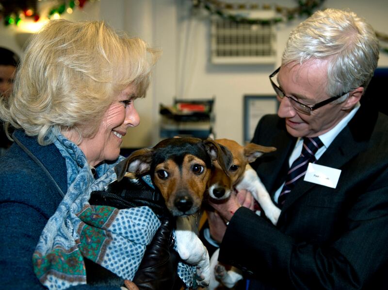 Camilla with Paul O’Grady and her two adopted dogs Bluebell and Beth