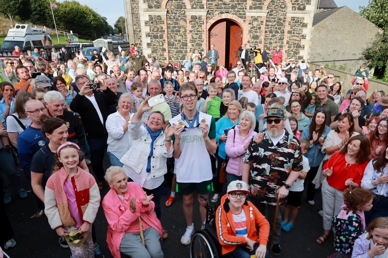 Gold and bronze medal-winning swimmer Daniel Wiffen during his homecoming event in Magheralin in Co Down