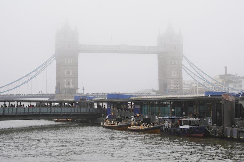 Tower Bridge was shrouded in mist on Friday