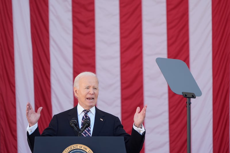 President Joe Biden speaking at Arlington National Cemetery (Mark Schiefelbein/AP)