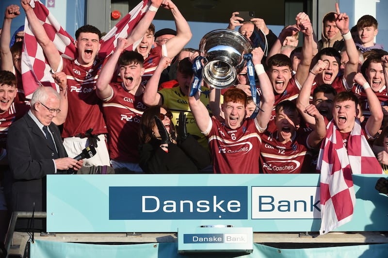 Omagh CBS captain Callum Daly lifts the Danske Bank MacRory Cup